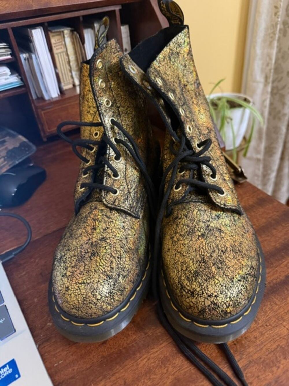Dr. Martens 1460 Crackle Gold Boots – Metallic Black/Gold Leather